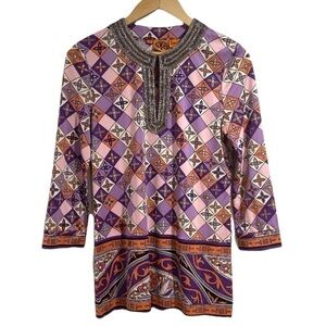 Tory Burch shirt tunic blouse beaded detail small purple pink